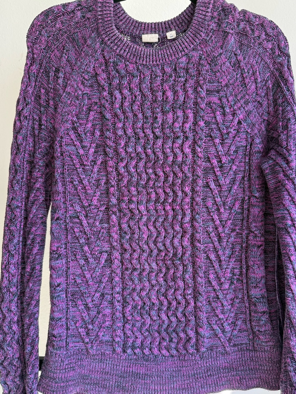 Gap 100% Cotton Purple Pink Marled Cable Knit Sweater M